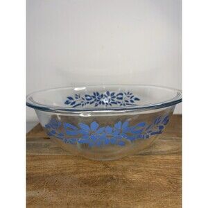 Pyrex Clear Blue Flowers Ribbon 325 Mixing Bowl Vintage Clean!